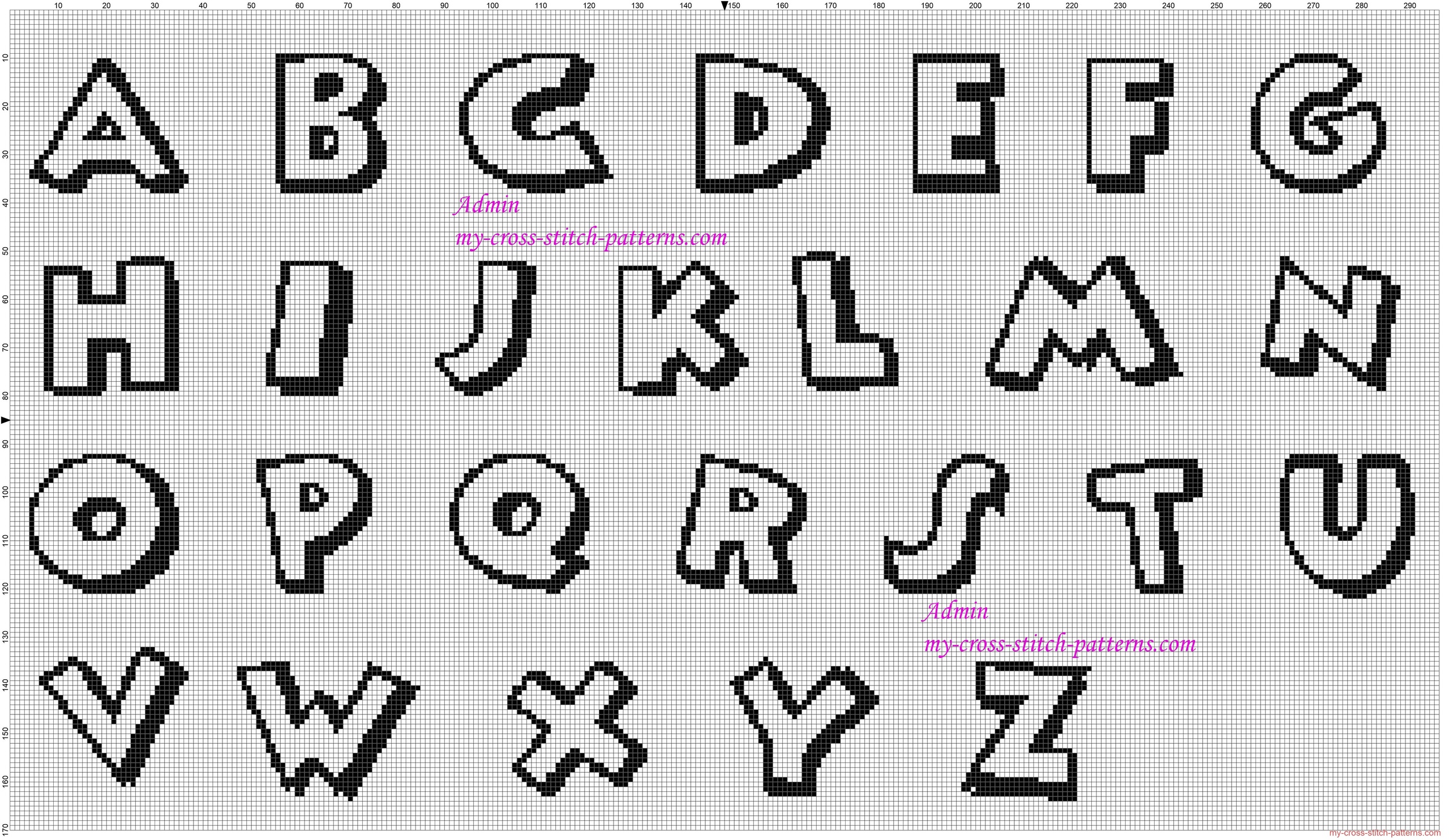 alfabeto_punto_croce_maiuscolo_font_carattere_disney_topolino_bianco_e_nero