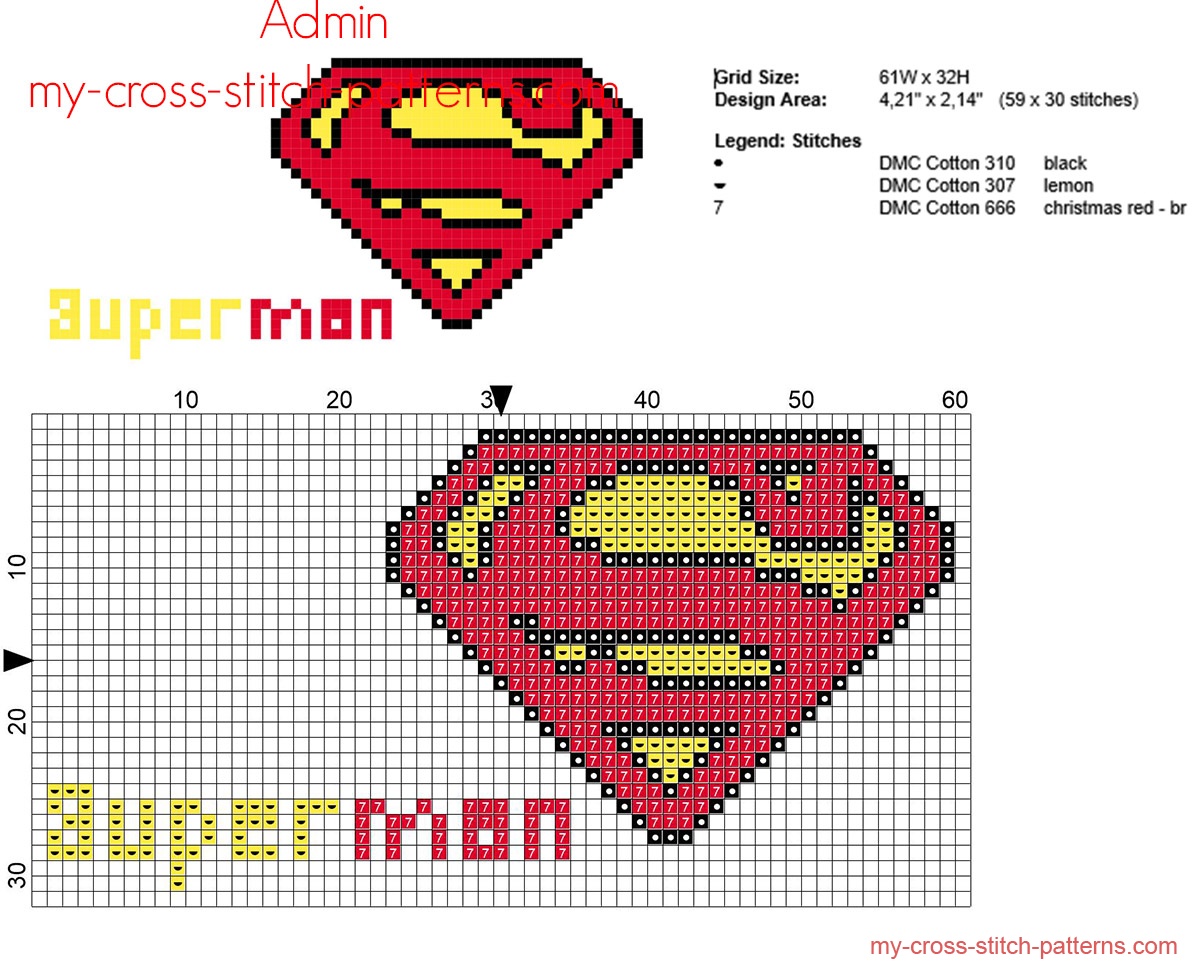 logo_del_supereroe_superman_schema_punto_croce_59_x_30_crocette_3_colori_dmc